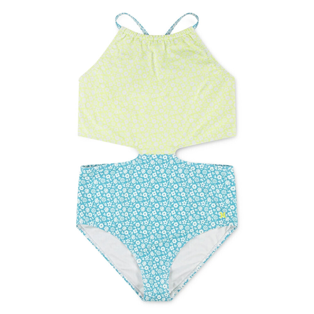 Hurley Swimsuit Girl 16 Green Blue Ditsy Floral Halter Monokini One Piece GBO820
